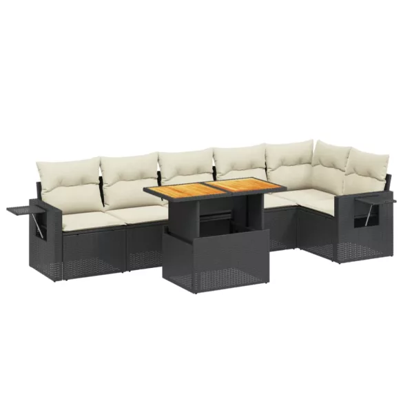 7 részes fekete polyrattan kerti ülőgarnitúra párnával
