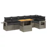 7 részes szürke polyrattan kerti ülőgarnitúra párnákkal