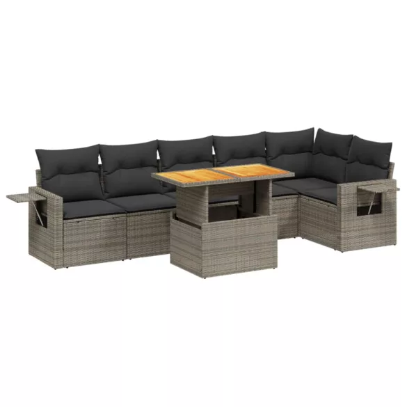 7 részes szürke polyrattan kerti ülőgarnitúra párnákkal