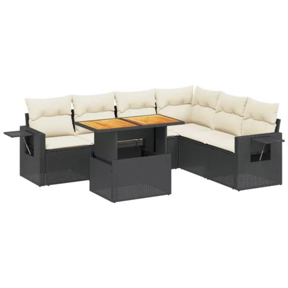 7 részes fekete polyrattan kerti ülőgarnitúra párnával