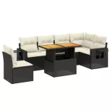 7 részes fekete polyrattan kerti ülőgarnitúra párnával