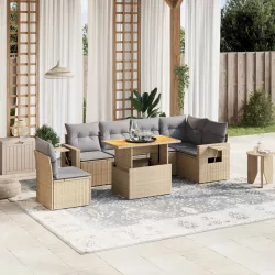 7 részes bézs polyrattan kerti ülőgarnitúra párnákkal