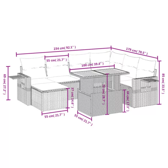 8 részes bézs polyrattan kerti ülőgarnitúra párnával