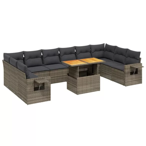 11 részes szürke polyrattan kerti ülőgarnitúra párnákkal