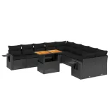 11 részes fekete polyrattan kerti ülőgarnitúra párnákkal