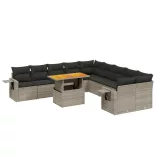 11 részes szürke polyrattan kerti ülőgarnitúra párnákkal