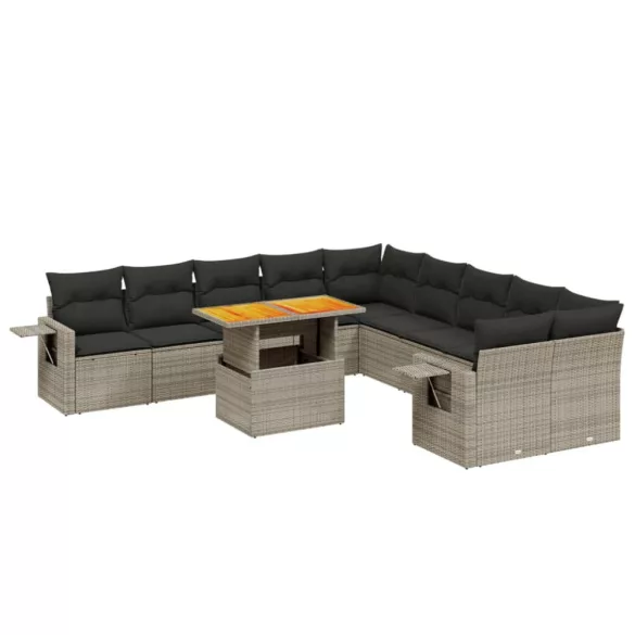 11 részes szürke polyrattan kerti ülőgarnitúra párnákkal