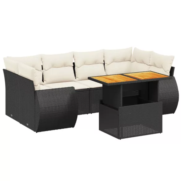 7 részes fekete polyrattan kerti ülőgarnitúra párnával