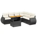 7 részes fekete polyrattan kerti ülőgarnitúra párnával