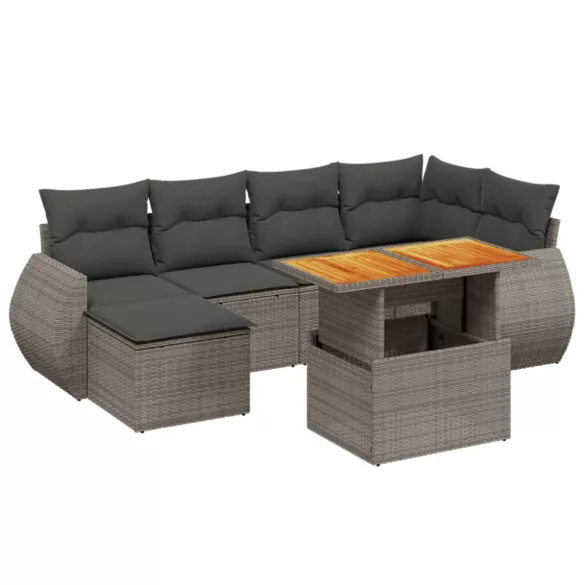 7 részes szürke polyrattan kerti ülőgarnitúra párnákkal