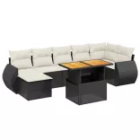 8 részes fekete polyrattan kerti ülőgarnitúra párnákkal