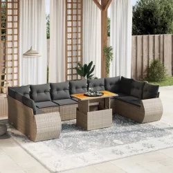   11 részes szürke polyrattan kerti ülőgarnitúra párnákkal