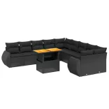 11 részes fekete polyrattan kerti ülőgarnitúra párnákkal