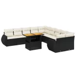 11 részes fekete polyrattan kerti ülőgarnitúra párnákkal