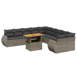 11 részes szürke polyrattan kerti ülőgarnitúra párnákkal