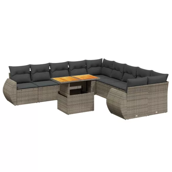 11 részes szürke polyrattan kerti ülőgarnitúra párnákkal