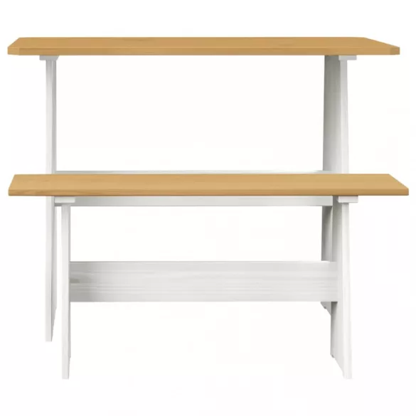 REINE mézbarna és fehér tömör fenyőfa étkezőasztal paddal