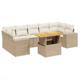 8 részes bézs polyrattan kerti ülőgarnitúra párnával