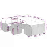 9 részes fekete polyrattan kerti ülőgarnitúra párnákkal