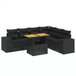 7 részes fekete polyrattan kerti ülőgarnitúra párnával