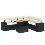 7 részes fekete polyrattan kerti ülőgarnitúra párnával