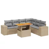 7 részes bézs polyrattan kerti ülőgarnitúra párnákkal