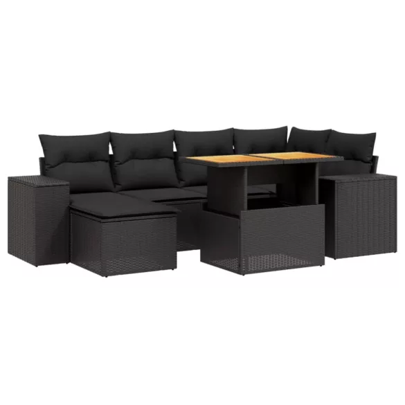 7 részes fekete polyrattan kerti ülőgarnitúra párnával