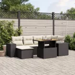 7 részes fekete polyrattan kerti ülőgarnitúra párnával
