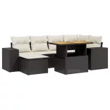 7 részes fekete polyrattan kerti ülőgarnitúra párnával