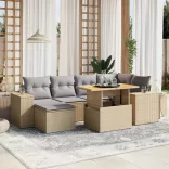 7 részes bézs polyrattan kerti ülőgarnitúra párnákkal