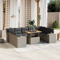   10 részes szürke polyrattan kerti ülőgarnitúra párnákkal