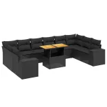 11 részes fekete polyrattan kerti ülőgarnitúra párnákkal