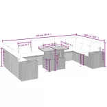 11 részes fekete polyrattan kerti ülőgarnitúra párnákkal