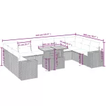 11 részes fekete polyrattan kerti ülőgarnitúra párnákkal