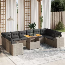   11 részes szürke polyrattan kerti ülőgarnitúra párnákkal