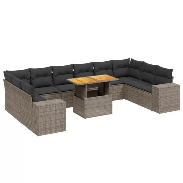 11 részes szürke polyrattan kerti ülőgarnitúra párnákkal