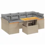 7 részes bézs polyrattan kerti ülőgarnitúra párnákkal