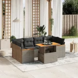 7 részes szürke polyrattan kerti ülőgarnitúra párnákkal