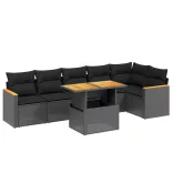 7 részes fekete polyrattan kerti ülőgarnitúra párnával