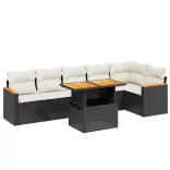 7 részes fekete polyrattan kerti ülőgarnitúra párnával