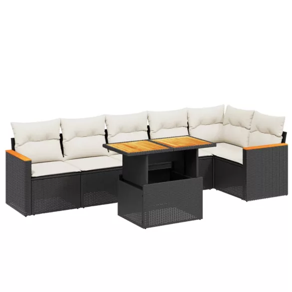 7 részes fekete polyrattan kerti ülőgarnitúra párnával