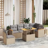 7 részes bézs polyrattan kerti ülőgarnitúra párnákkal
