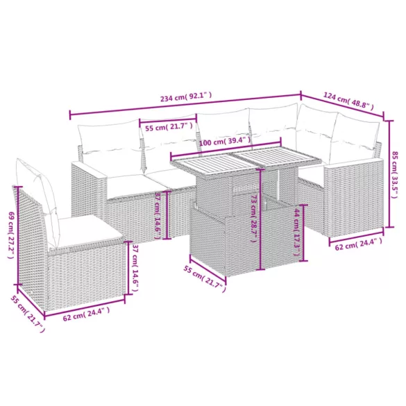 7 részes bézs polyrattan kerti ülőgarnitúra párnákkal