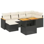 7 részes fekete polyrattan kerti ülőgarnitúra párnával
