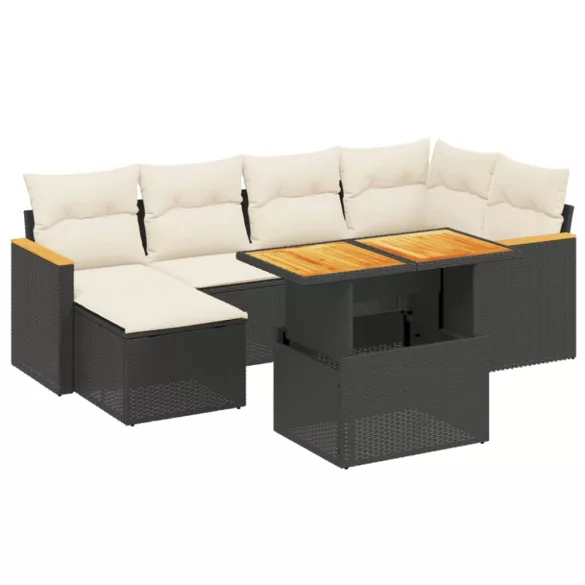 7 részes fekete polyrattan kerti ülőgarnitúra párnával