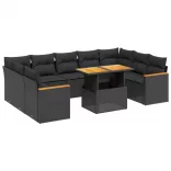 11 részes fekete polyrattan kerti ülőgarnitúra párnákkal