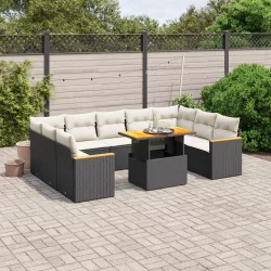   11 részes fekete polyrattan kerti ülőgarnitúra párnákkal