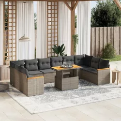   11 részes szürke polyrattan kerti ülőgarnitúra párnákkal