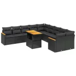 11 részes fekete polyrattan kerti ülőgarnitúra párnákkal