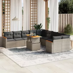   11 részes szürke polyrattan kerti ülőgarnitúra párnákkal